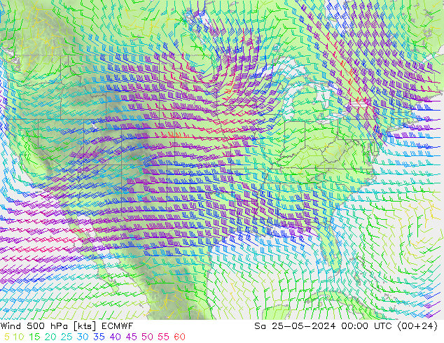 Vento 500 hPa ECMWF Sáb 25.05.2024 00 UTC