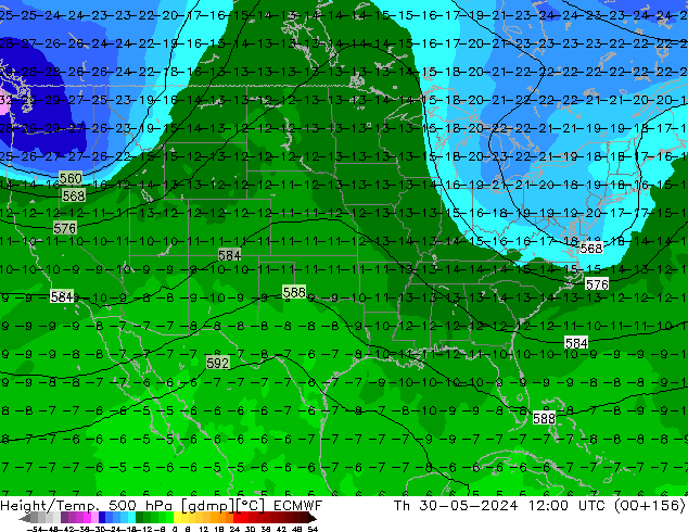 Z500/Rain (+SLP)/Z850 ECMWF Th 30.05.2024 12 UTC