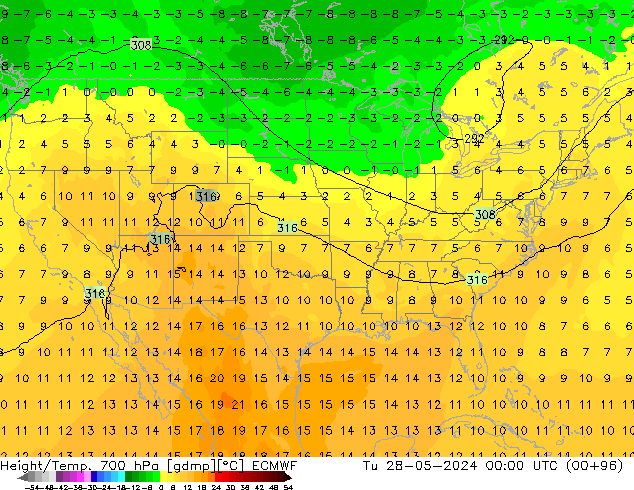 Height/Temp. 700 hPa ECMWF Tu 28.05.2024 00 UTC