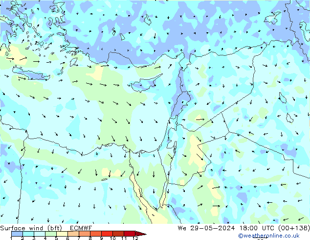 wiatr 10 m (bft) ECMWF śro. 29.05.2024 18 UTC