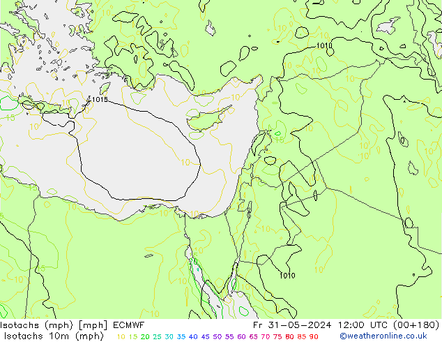 Isotachs (mph) ECMWF ven 31.05.2024 12 UTC