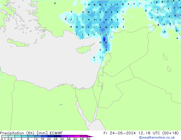 Precipitation (6h) ECMWF Fr 24.05.2024 18 UTC