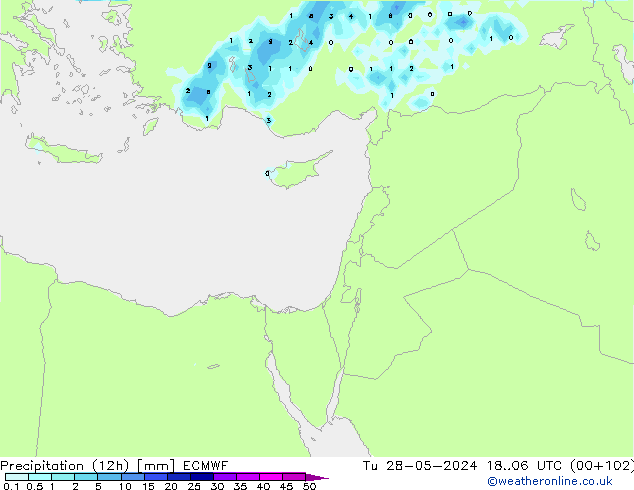 Precipitation (12h) ECMWF Út 28.05.2024 06 UTC