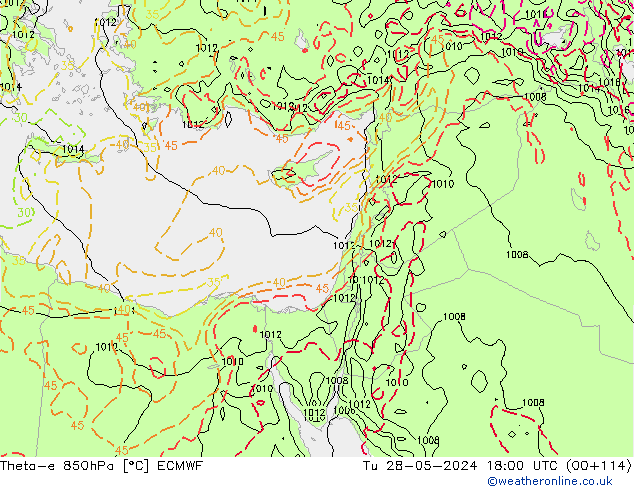 Theta-e 850hPa ECMWF Di 28.05.2024 18 UTC