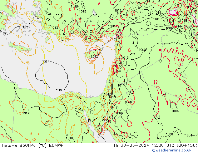 Theta-e 850hPa ECMWF Qui 30.05.2024 12 UTC