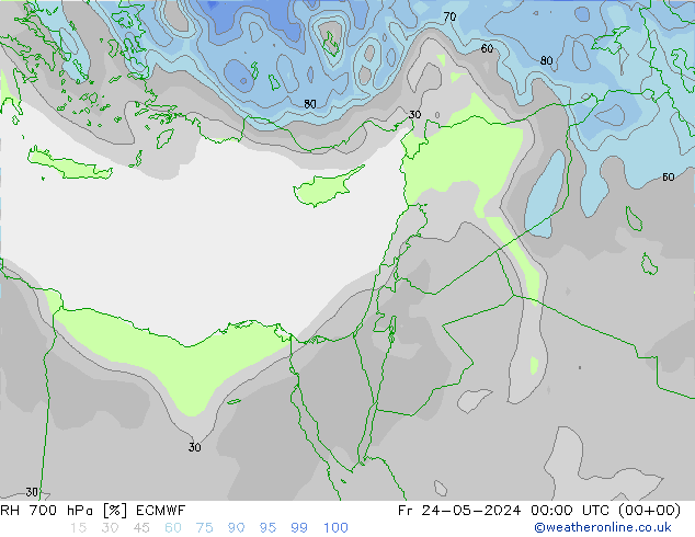 RH 700 hPa ECMWF Fr 24.05.2024 00 UTC