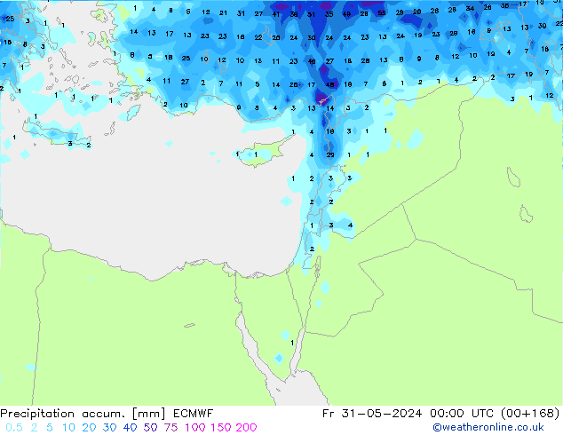 Precipitation accum. ECMWF Fr 31.05.2024 00 UTC