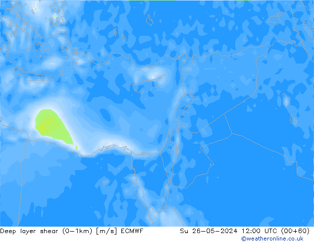 Deep layer shear (0-1km) ECMWF Su 26.05.2024 12 UTC