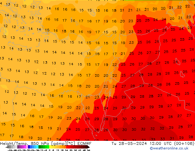 Z500/Rain (+SLP)/Z850 ECMWF Út 28.05.2024 12 UTC