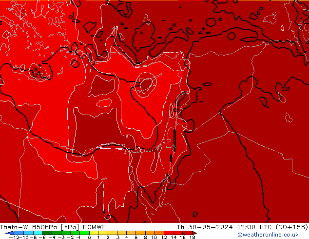 Theta-W 850hPa ECMWF Qui 30.05.2024 12 UTC