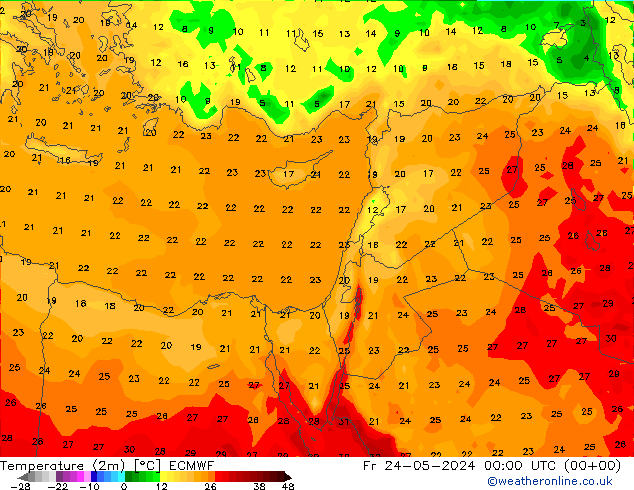 карта температуры ECMWF пт 24.05.2024 00 UTC