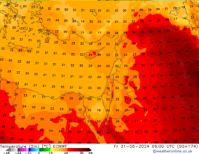 Temperature (2m) ECMWF Pá 31.05.2024 06 UTC