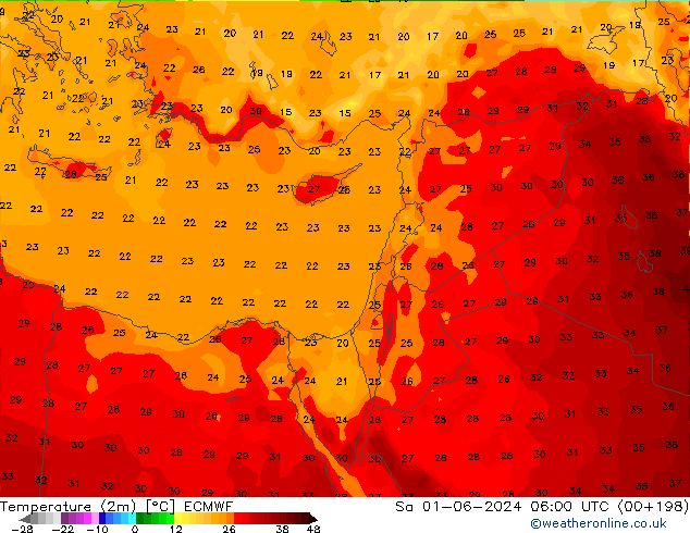 Temperature (2m) ECMWF Sa 01.06.2024 06 UTC