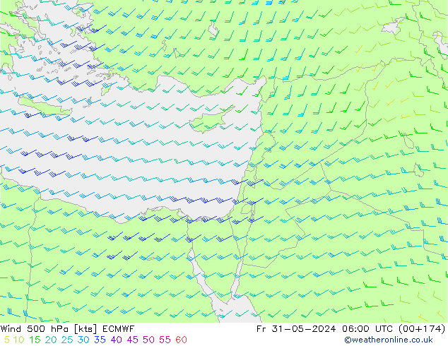 Wind 500 hPa ECMWF Pá 31.05.2024 06 UTC