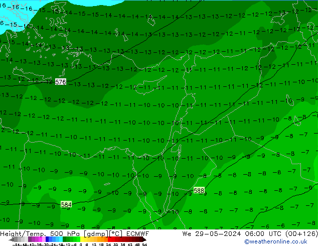 Z500/Yağmur (+YB)/Z850 ECMWF Çar 29.05.2024 06 UTC