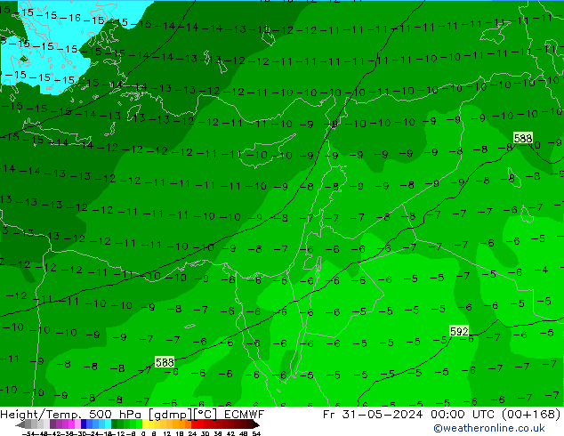 Z500/Yağmur (+YB)/Z850 ECMWF Cu 31.05.2024 00 UTC