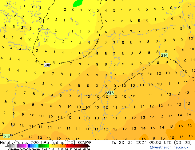 Height/Temp. 700 гПа ECMWF вт 28.05.2024 00 UTC