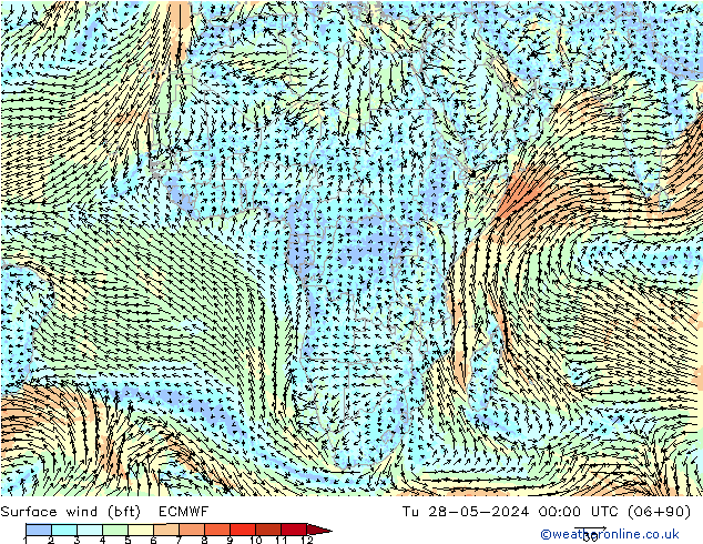 Bodenwind (bft) ECMWF Di 28.05.2024 00 UTC