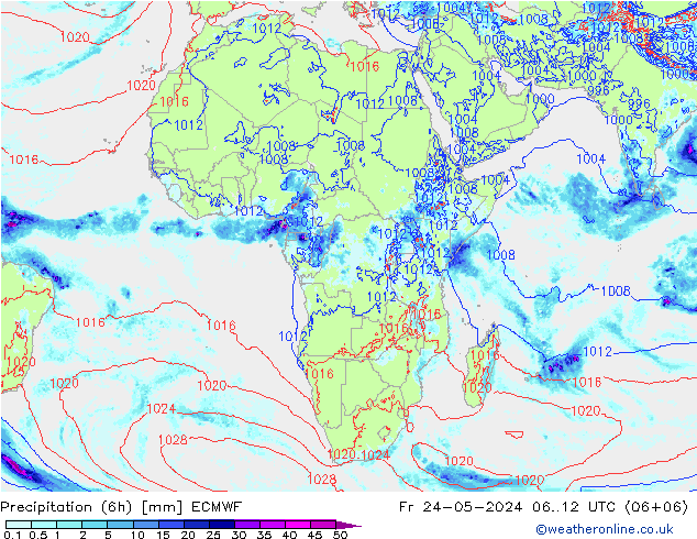 Precipitación (6h) ECMWF vie 24.05.2024 12 UTC