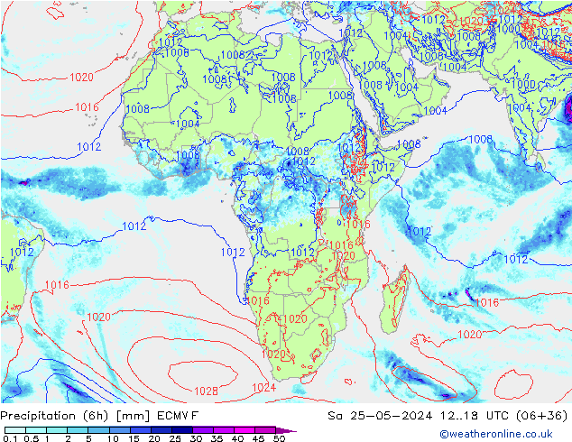 Precipitation (6h) ECMWF Sa 25.05.2024 18 UTC