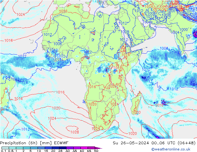 Z500/Rain (+SLP)/Z850 ECMWF dom 26.05.2024 06 UTC