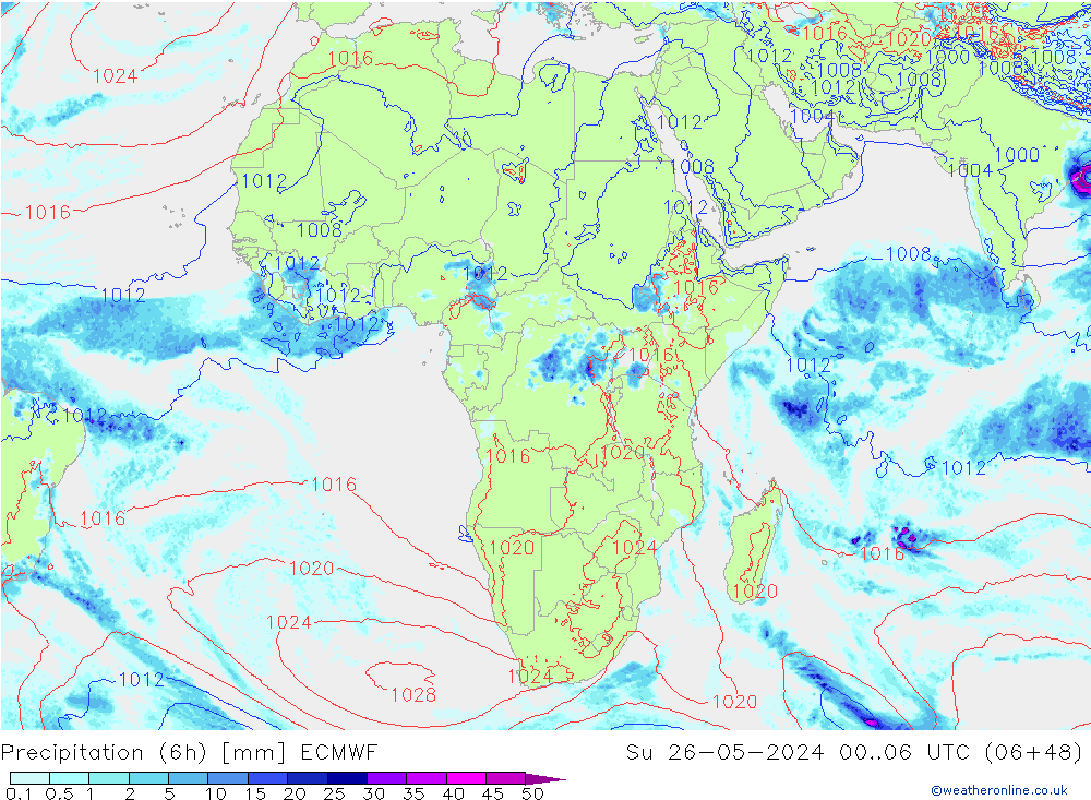 Z500/Rain (+SLP)/Z850 ECMWF Dom 26.05.2024 06 UTC