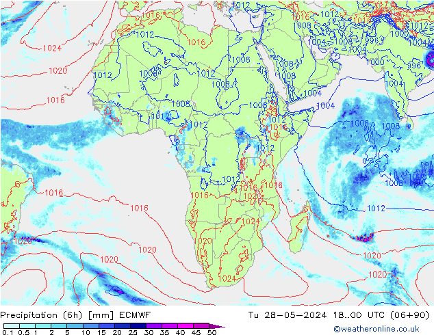 Z500/Rain (+SLP)/Z850 ECMWF вт 28.05.2024 00 UTC