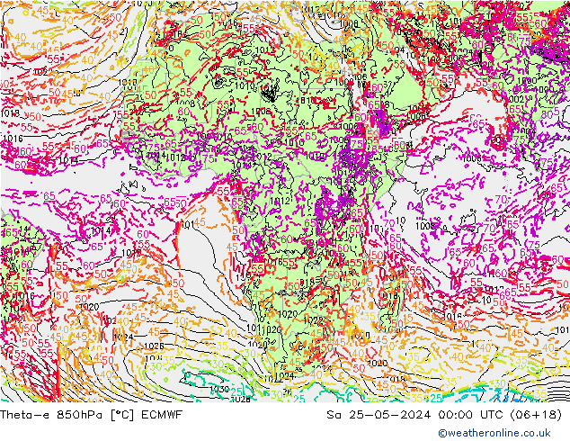 Theta-e 850hPa ECMWF za 25.05.2024 00 UTC