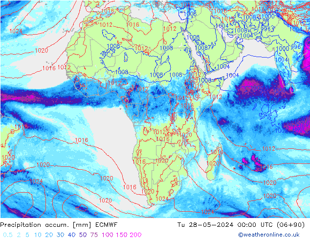 Totale neerslag ECMWF di 28.05.2024 00 UTC