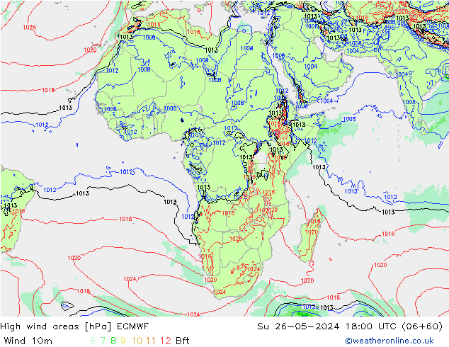 High wind areas ECMWF Su 26.05.2024 18 UTC