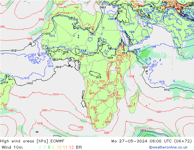 High wind areas ECMWF Mo 27.05.2024 06 UTC