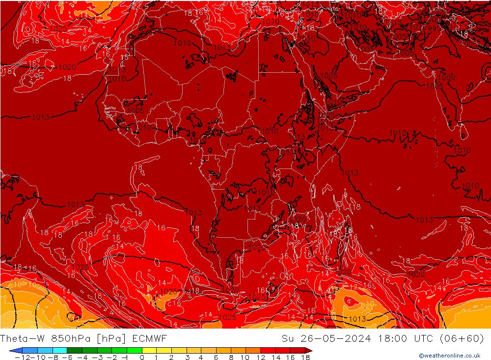 Theta-W 850hPa ECMWF  26.05.2024 18 UTC