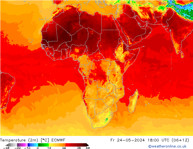 Temperature (2m) ECMWF Fr 24.05.2024 18 UTC