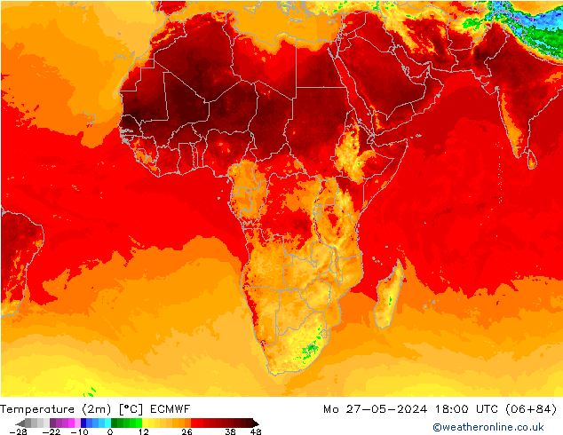 карта температуры ECMWF пн 27.05.2024 18 UTC