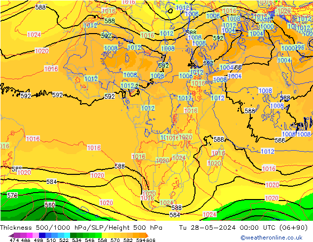 Schichtdicke 500-1000 hPa ECMWF Di 28.05.2024 00 UTC