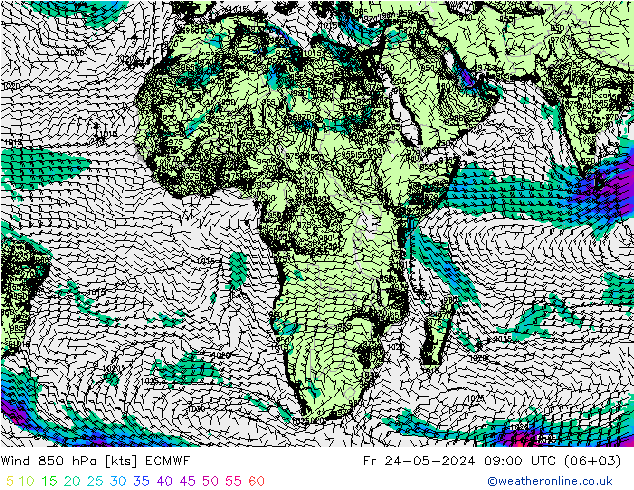 Vent 850 hPa ECMWF ven 24.05.2024 09 UTC