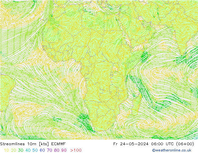 Línea de corriente 10m ECMWF vie 24.05.2024 06 UTC