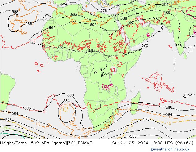 Z500/Rain (+SLP)/Z850 ECMWF nie. 26.05.2024 18 UTC