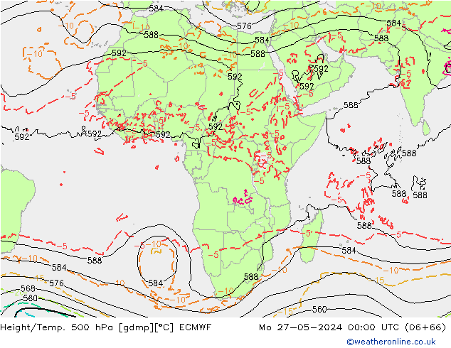 Z500/Rain (+SLP)/Z850 ECMWF Mo 27.05.2024 00 UTC