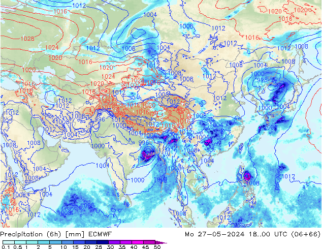 Z500/Rain (+SLP)/Z850 ECMWF pon. 27.05.2024 00 UTC