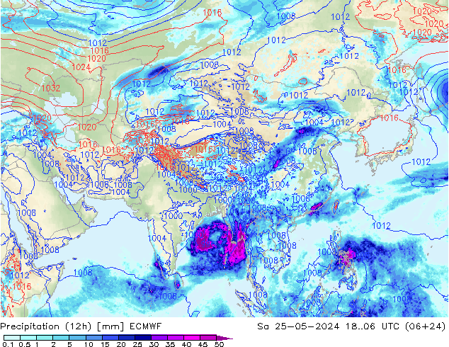 Precipitation (12h) ECMWF So 25.05.2024 06 UTC