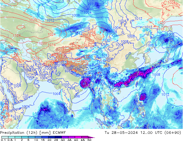 Precipitación (12h) ECMWF mar 28.05.2024 00 UTC