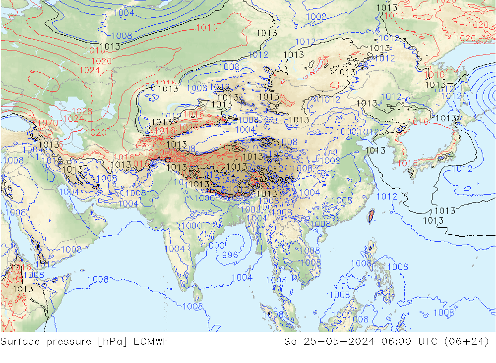 Surface pressure ECMWF Sa 25.05.2024 06 UTC