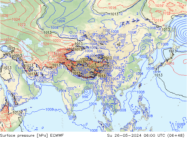 Luchtdruk (Grond) ECMWF zo 26.05.2024 06 UTC