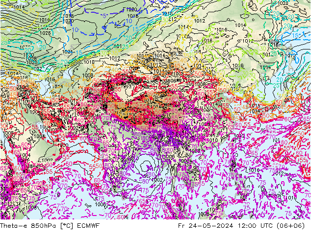 Theta-e 850hPa ECMWF Pá 24.05.2024 12 UTC