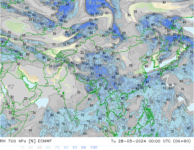 RH 700 гПа ECMWF вт 28.05.2024 00 UTC