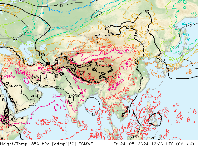 Z500/Yağmur (+YB)/Z850 ECMWF Cu 24.05.2024 12 UTC
