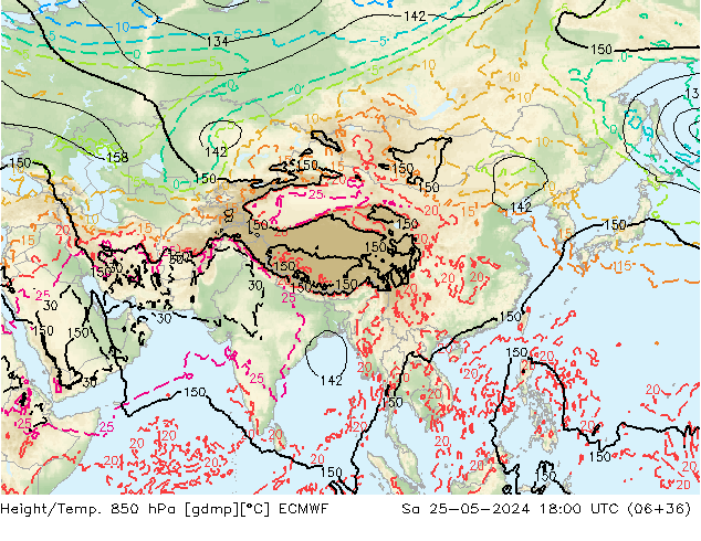 Géop./Temp. 850 hPa ECMWF sam 25.05.2024 18 UTC