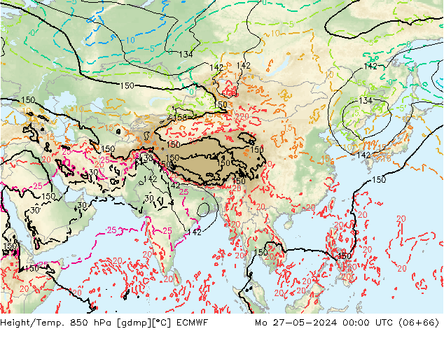 Z500/Rain (+SLP)/Z850 ECMWF pon. 27.05.2024 00 UTC