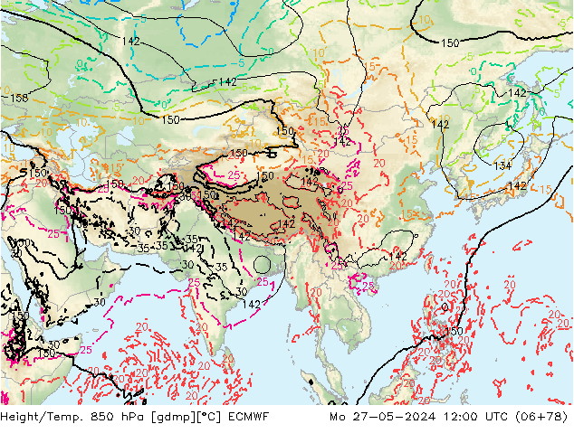 Z500/Rain (+SLP)/Z850 ECMWF пн 27.05.2024 12 UTC